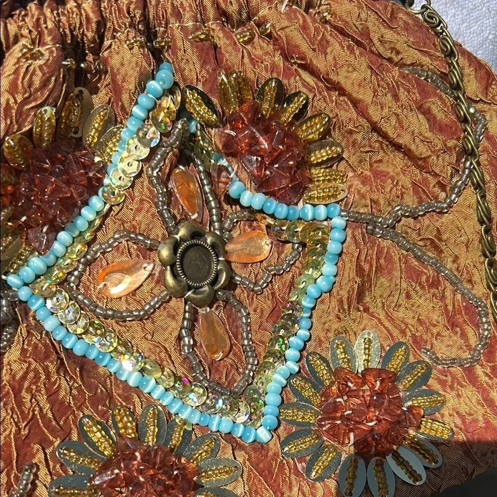 Vintage Inspired Beaded Gold and Blue Clutch/ Shoulder/ / Crossbody